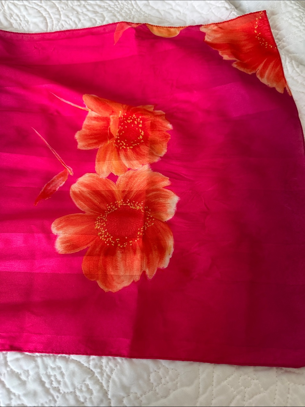 Bright Fuchsia Floral Satin Scarf - Picture 2 of 7